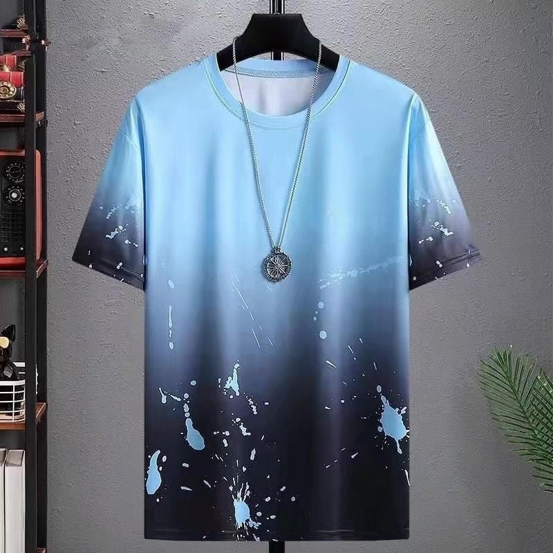 반팔티셔츠 남자 여름 신상 한국판 슬림핏 패션 트렌드 그라데이션 잉크젯 얇은 상의 남자 옷