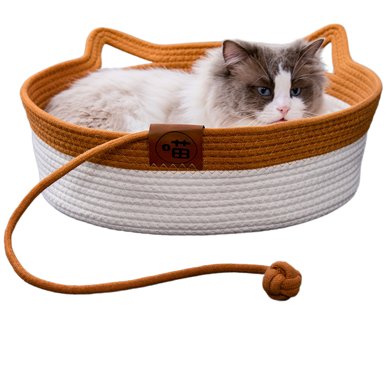 オールシーズン対応の籐製猫の巣、ガマ編みの猫の巣、半密閉型の犬の巣、猫のベッド、夏の涼しい巣のペット用品