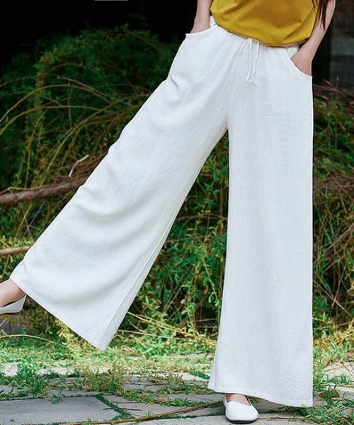 涼感素材のコットンリネンパンツ正面写真