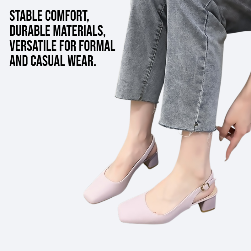 French style square toe high heels with medium thick heels