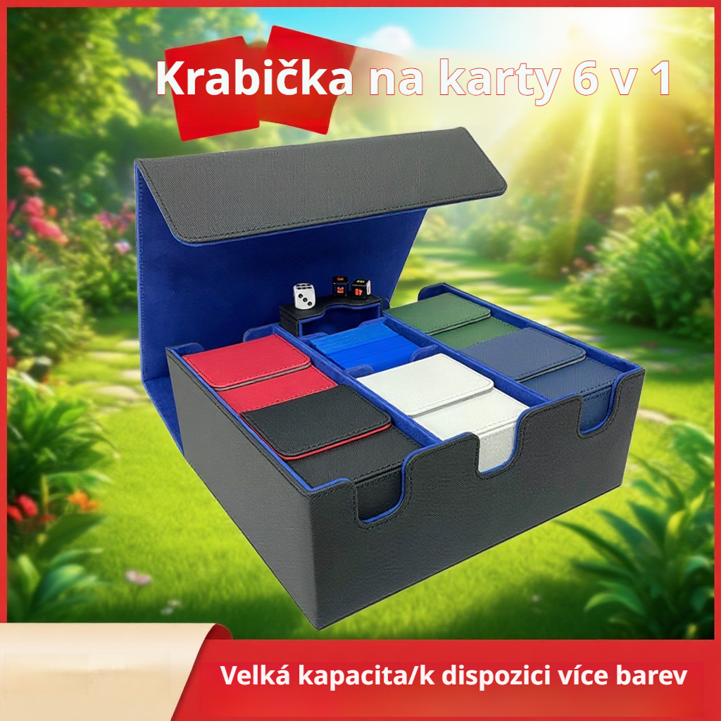 Detail přihrádek v 6 v 1 luxusním boxu na karty