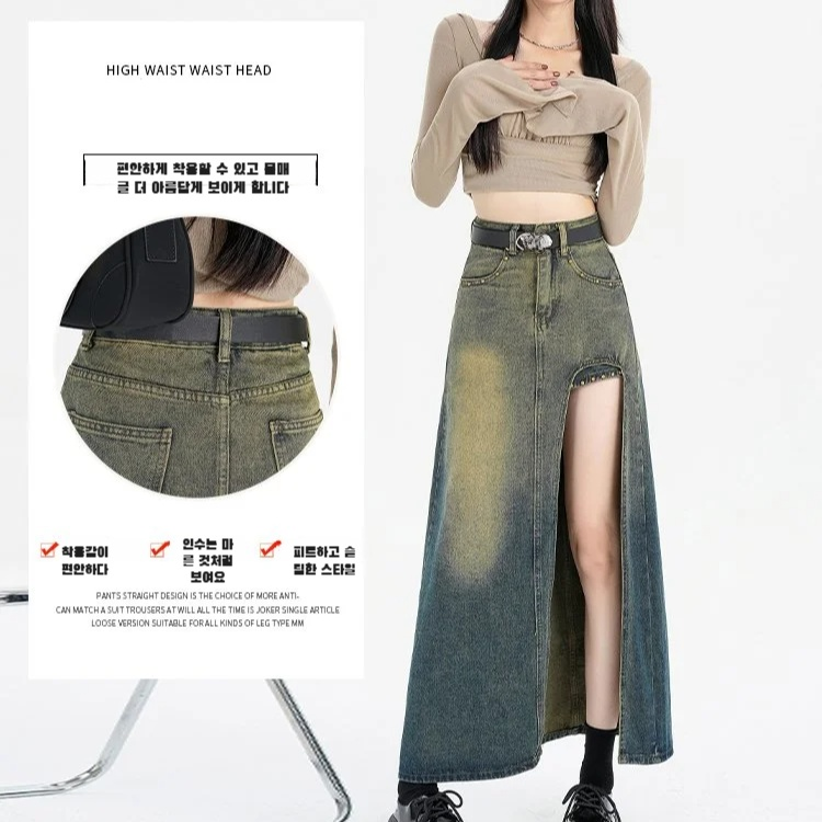 스파이시한 스타일의 여성 청치마 착용컷