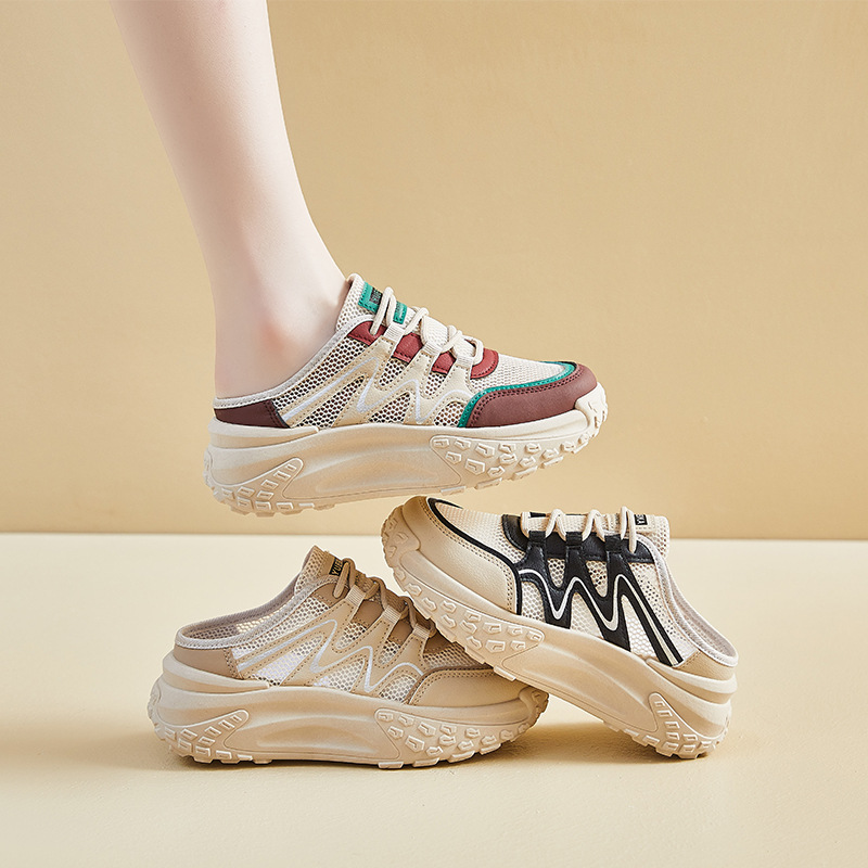 여름 반슬리퍼 여성화 펀칭 메쉬 통풍 통굽 반슬리퍼