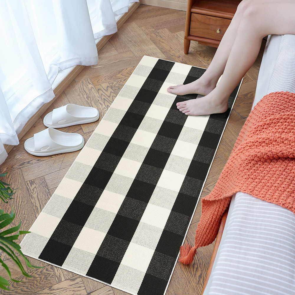Living room kitchen bathroom outdoor porch cotton linen black and white checkered floor mat door mat