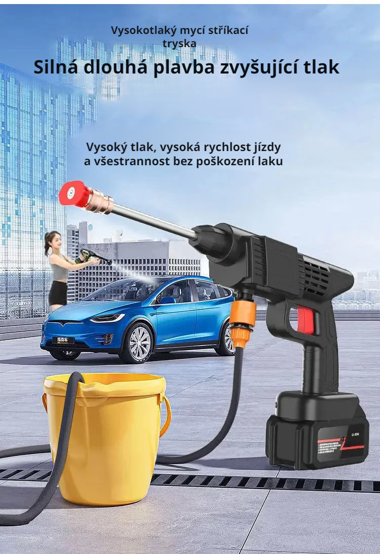 Bezdrátová vysokotlaká vodní pistole na mytí aut v akci