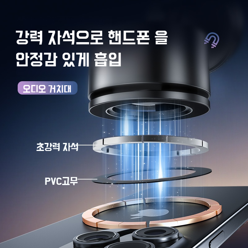 마그네틱 차량용 블루투스 스피커 타입 흡착판 휴대폰 거치대 노브 블루투스 스피커