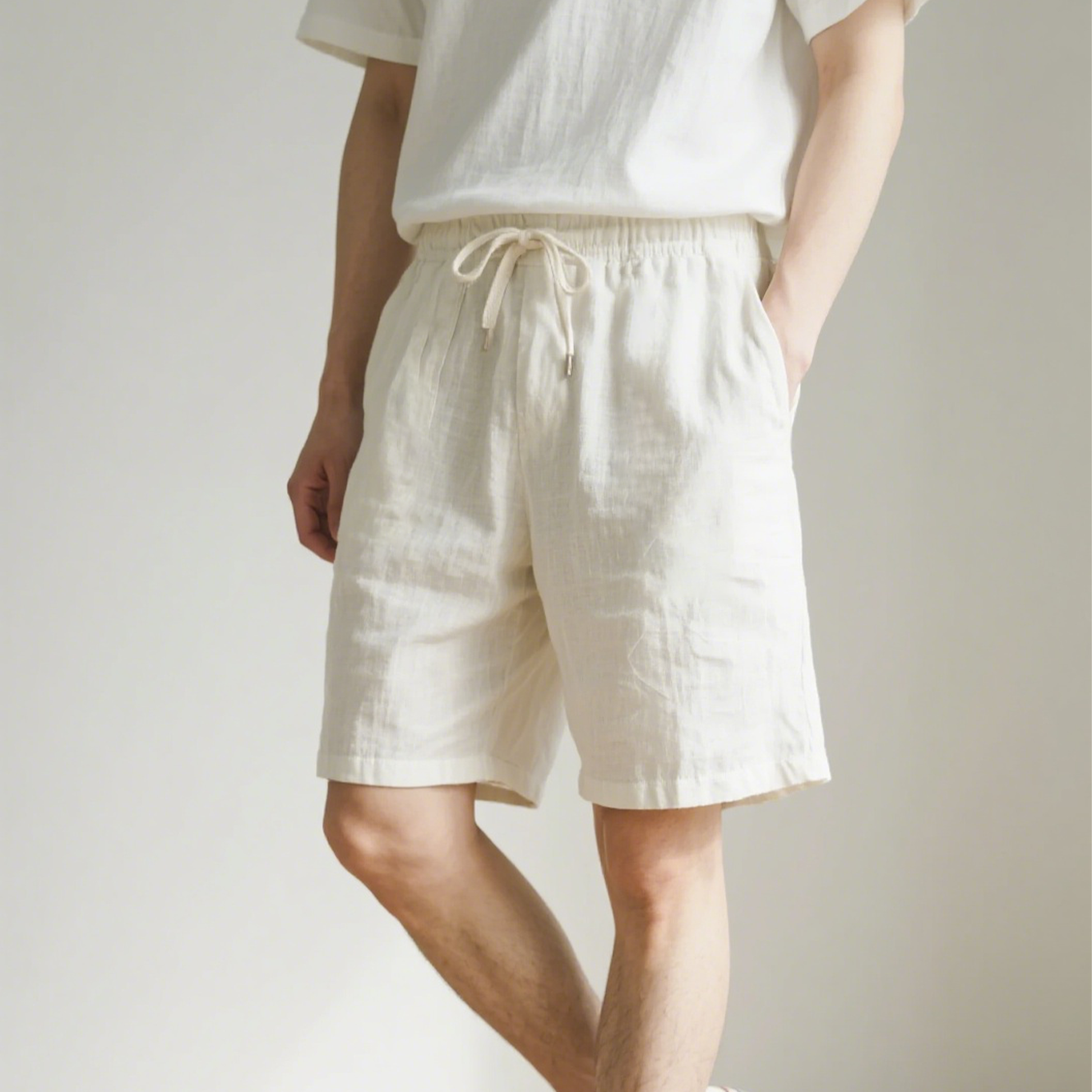クールで通気性の良い速乾性コットンカジュアルショーツ全体画像