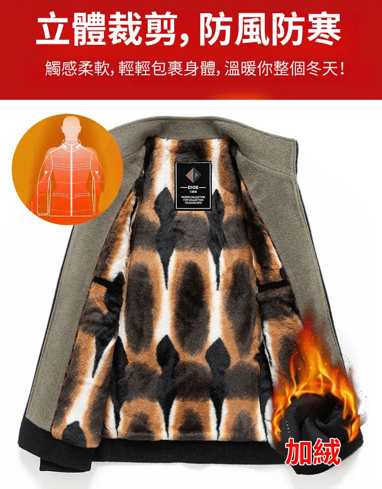 皮草內裡拼色男士毛呢外套