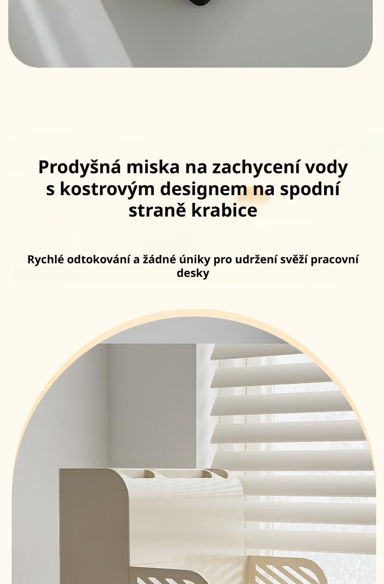 Detailní pohled na krémový kuchyňský organizér