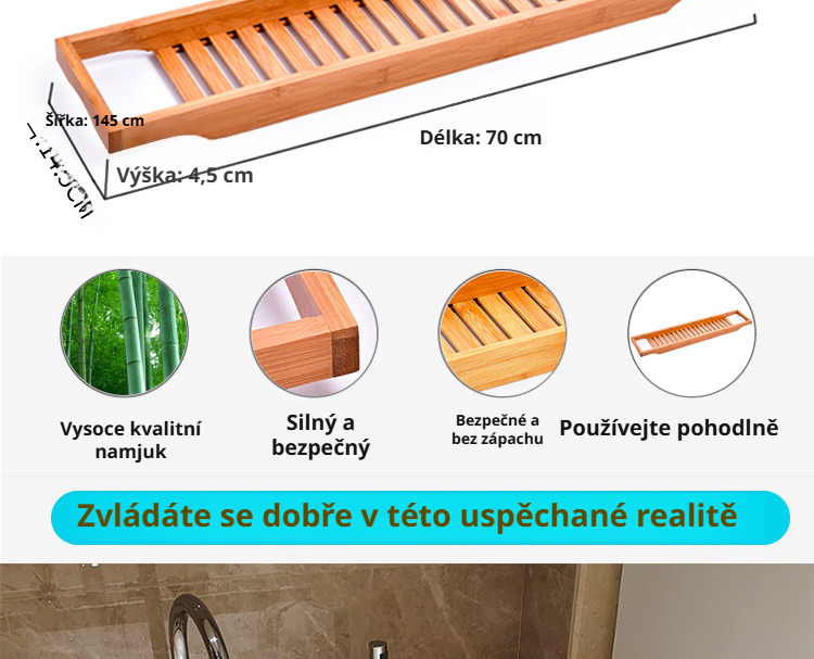 Bambusová polička do vany s držákem na mýdlo a svíčky