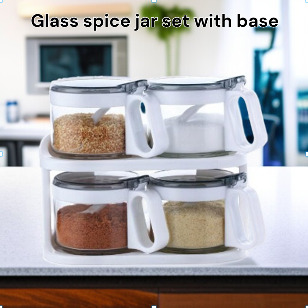 Glass spice jar kitchen supplies seasoning box seasoning jar four with base set