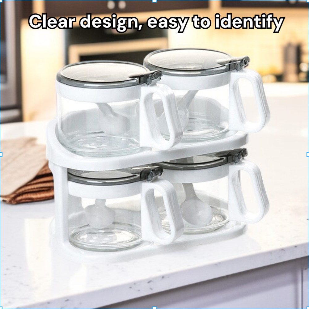 Glass spice jar kitchen supplies seasoning box seasoning jar four with base set