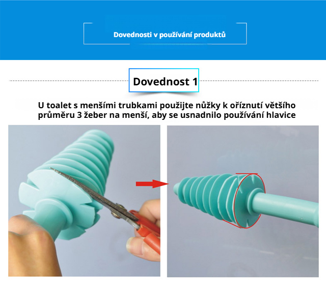 Pístový čistič toalety s ergonomickou rukojetí