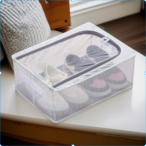 صندوق تخزين أحذية قابل للطي بسعة كبيرة مغطى ومقاوم للرطوبة