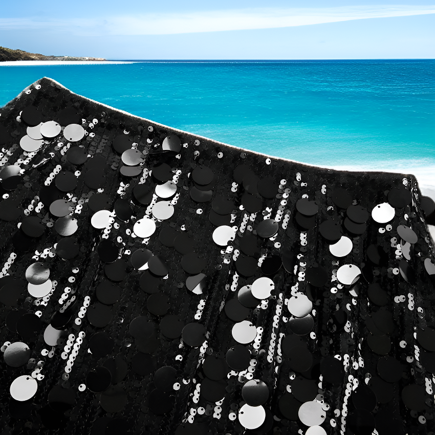 하이웨이스트 솔리드 컬러 스팽글 스커트