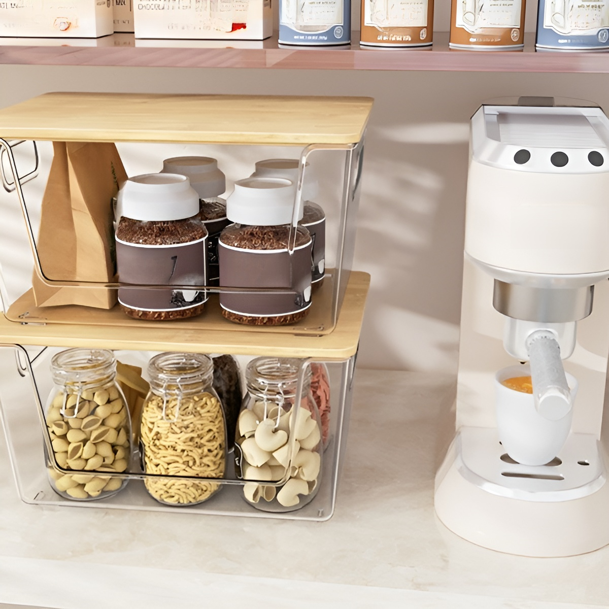 大容量の竹製カバーPET収納ボックスデスクトップ多層収納ラック透明大型多機能家庭用収納ボックス