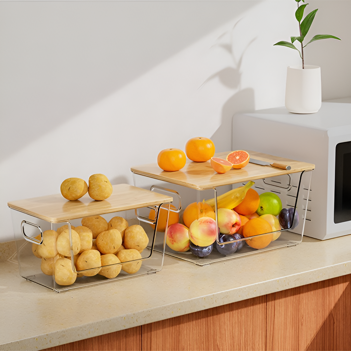 大容量竹製カバー付きPET収納ボックスの全体画像