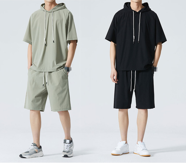 メンズ半袖パーカーとショートパンツのセットアップ正面画像