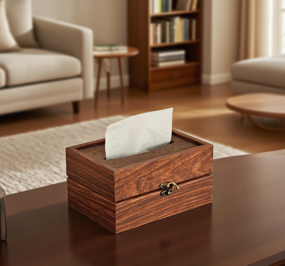 Holzpapierbox gefüllt mit Taschentüchern