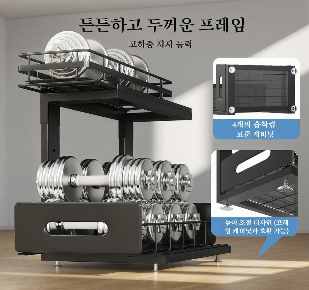 싱크대 아래 설치된 수납 선반