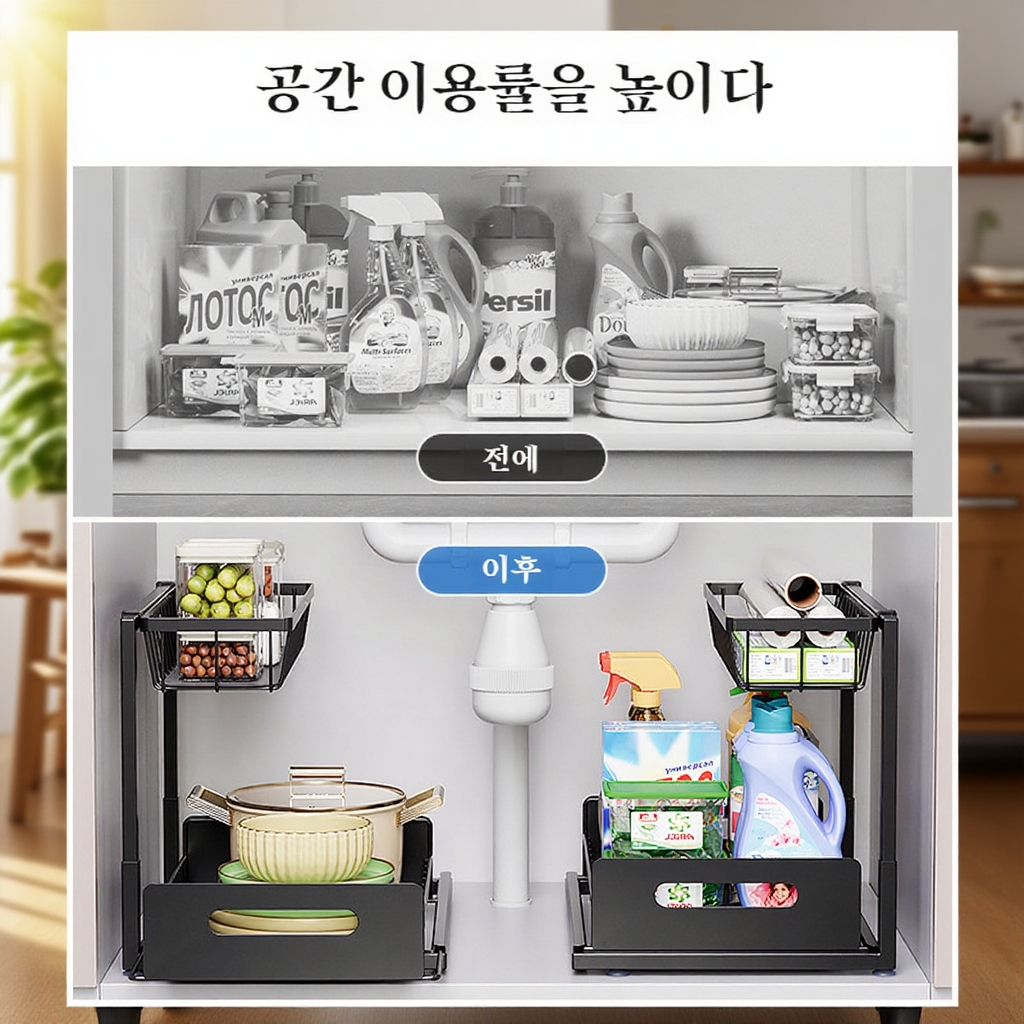 이중 서랍식 수납 선반 두꺼운 다기능 주방 싱크대 선반 조미료 선반 수납架