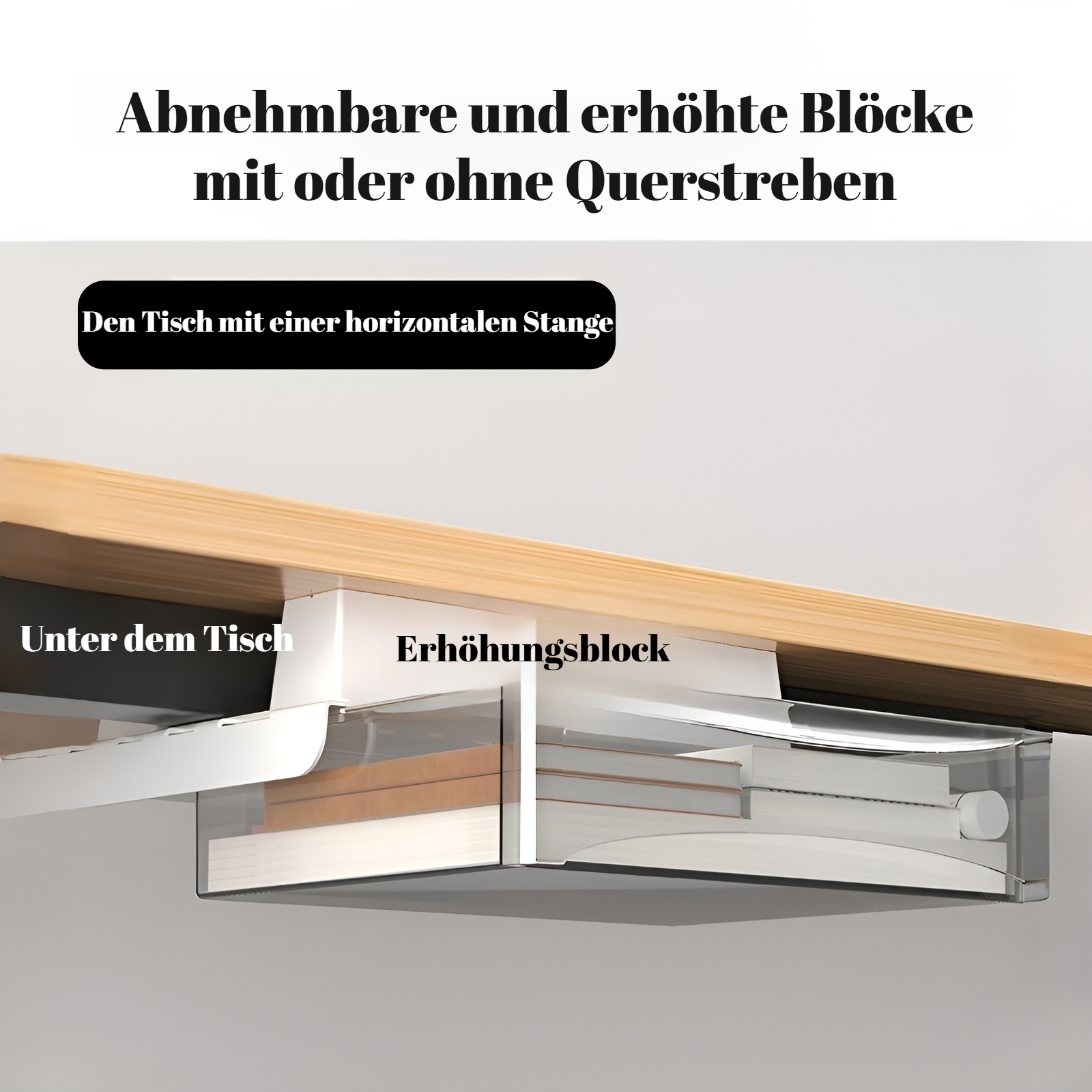 Die Schublade unter dem Tisch verfügt über einen Balken, der ohne Nägel oder Stanzen angehoben werde