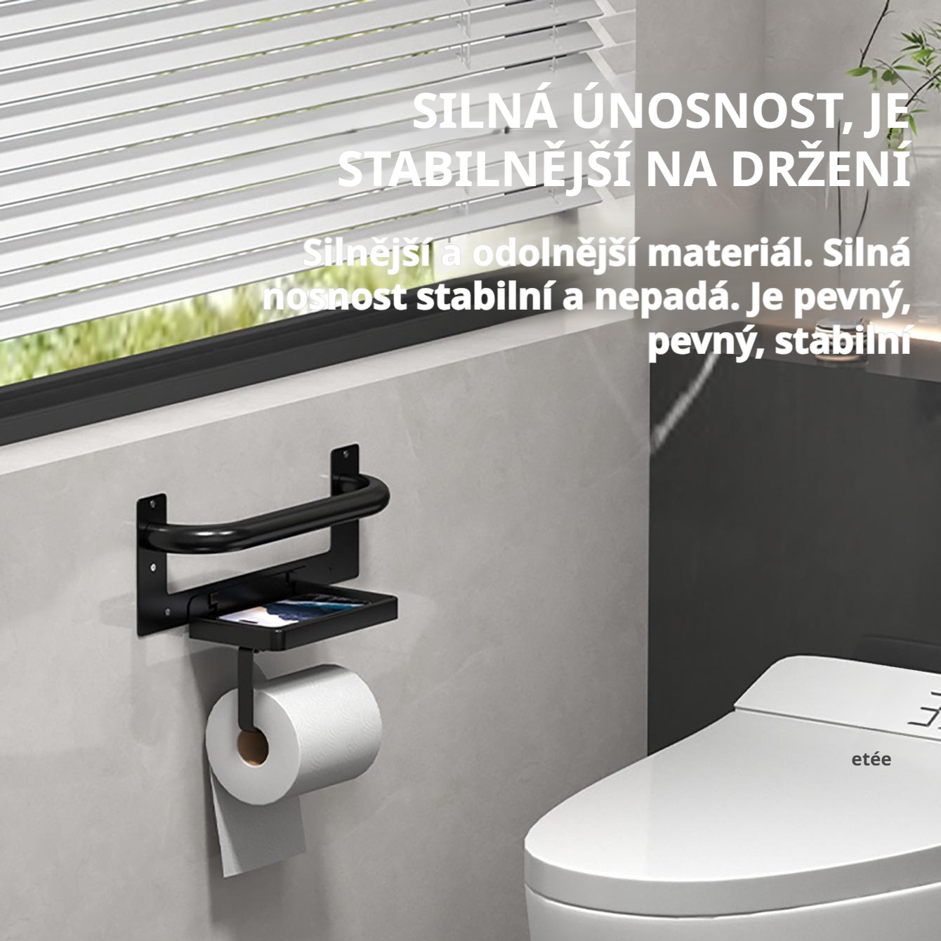  Držák toaletního papíru s madly, nástěnný držák na papírové ručníky, polička na mobilní telefon