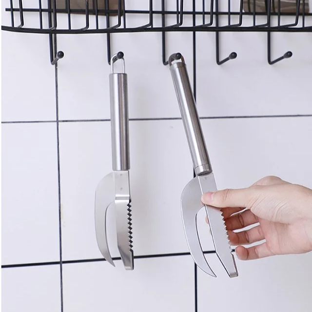 Stainless steel round handle multi-purpose fish scaler remover knife
