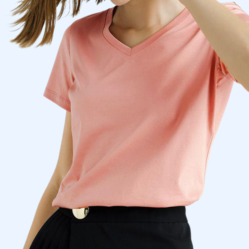 女性の修身純色シンプルスリム半袖