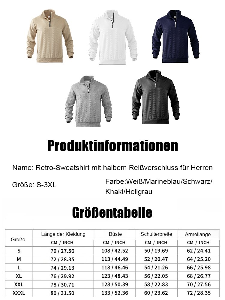 Retro-Halb-Reißverschluss-Sweatshirt für Herren