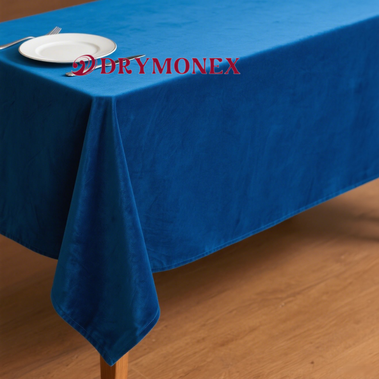 高級感あふれるロイヤルブルーのテーブルクロスの質感