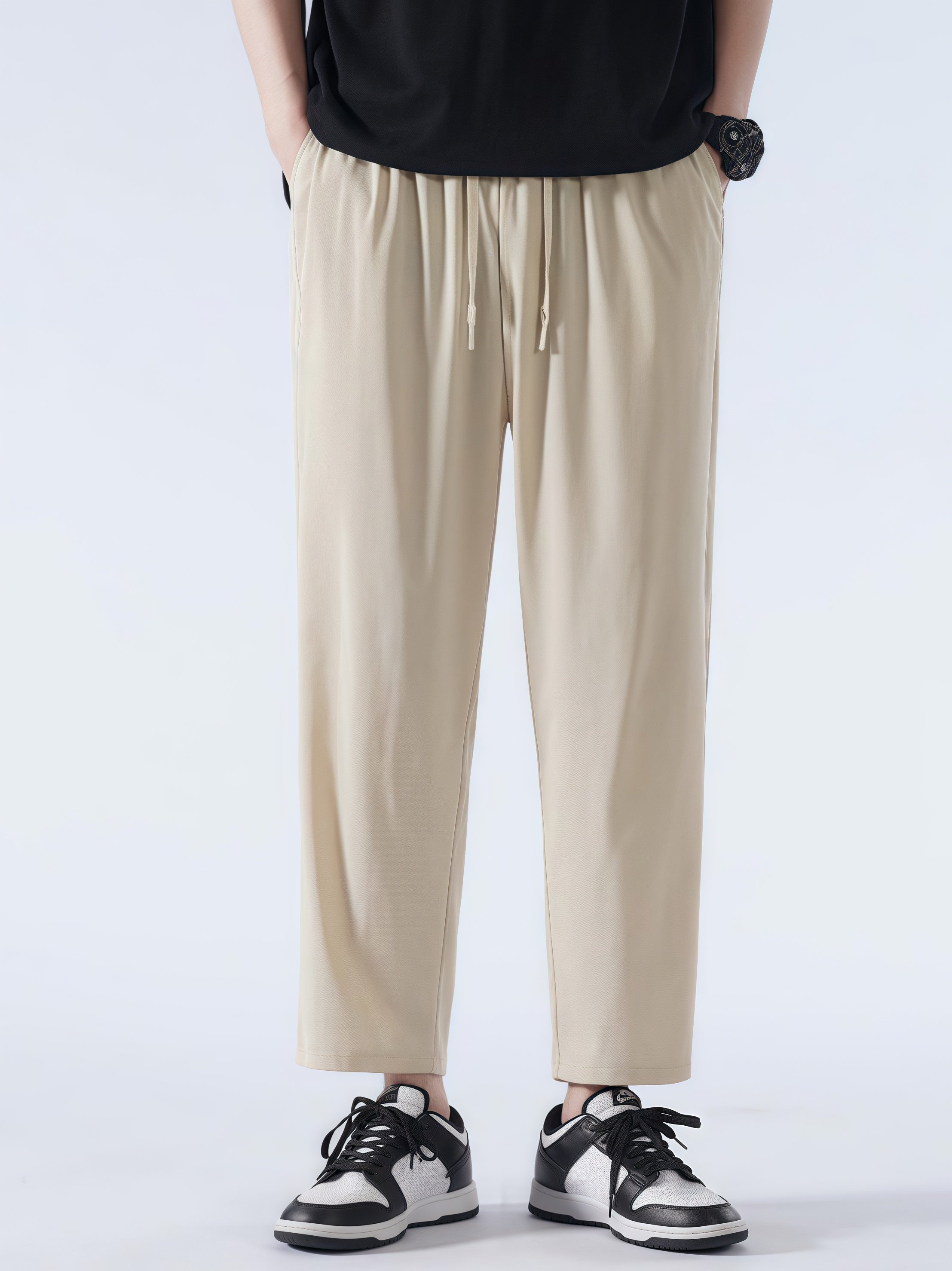 メンズアイスシルクストレートクロップドパンツ ゆったり落ち感