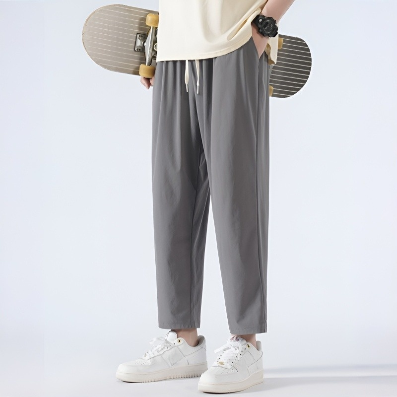 メンズアイスシルクストレートクロップドパンツ ゆったり落ち感