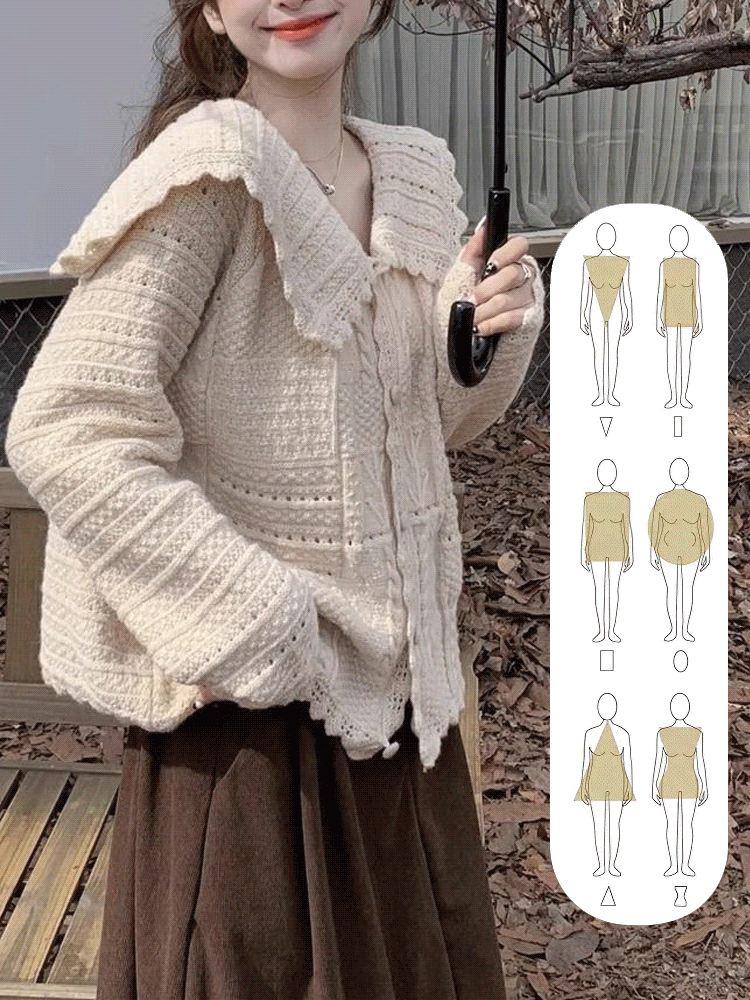 เสื้อคาร์ดิแกนถักแขนยาวคอพับสไตล์เกาหลี