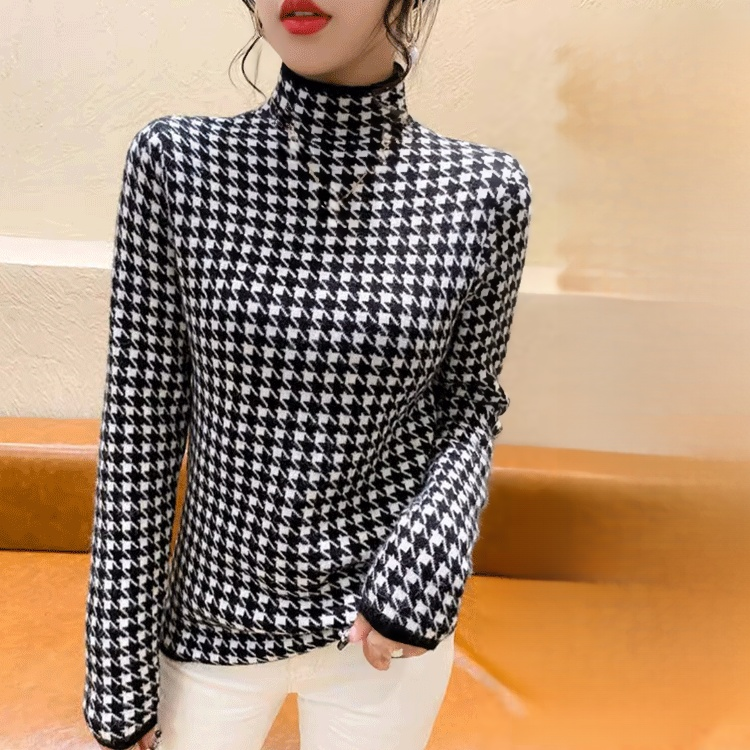 하운드투스 패턴 기모 두꺼운 스웨터