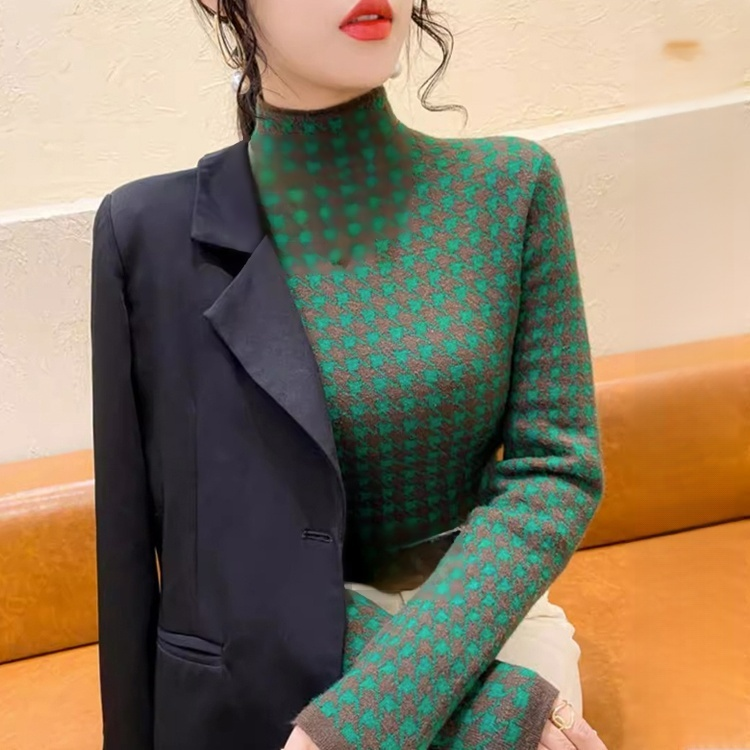 하운드투스 패턴 기모 두꺼운 스웨터