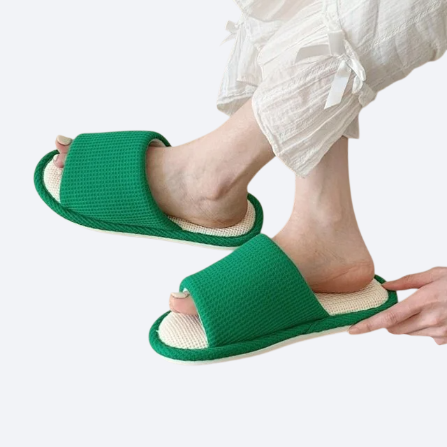 純色滑り止めリネンスリッパ