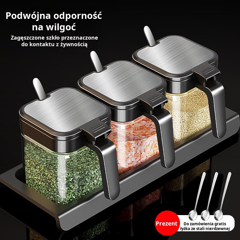 Szklany słoik do przypraw Pudełko do przypraw z łyżką Pudełko do przypraw Butelka do przypraw Kombin