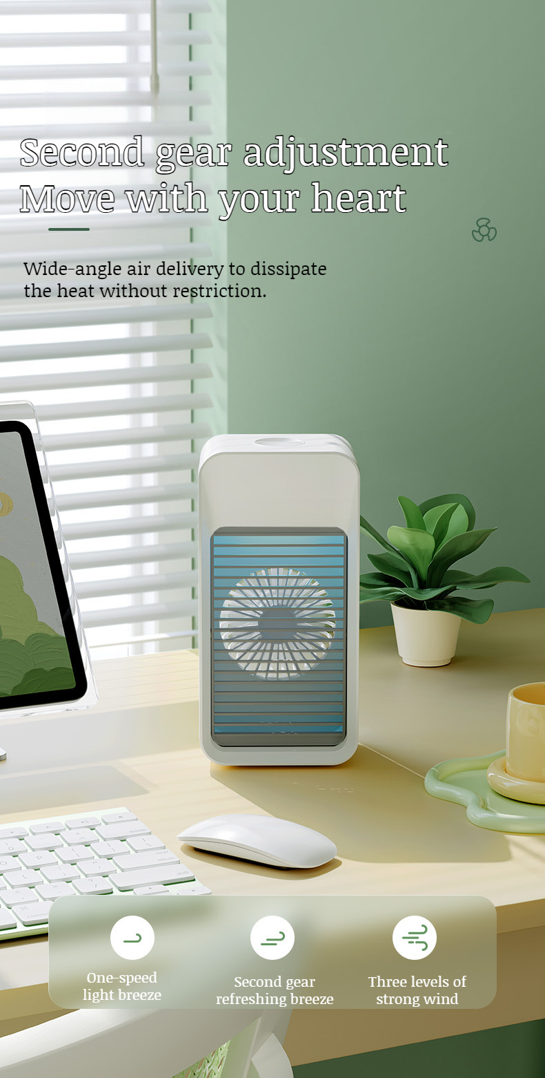 Spray cold fan providing cool air in a workspace