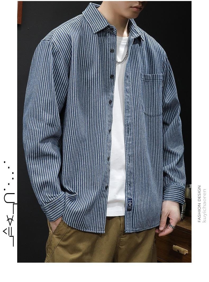 스트라이프 남자 셔츠 소재 확대 이미지