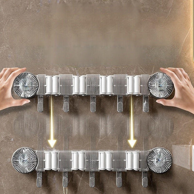 吸盤免打孔排拖把架