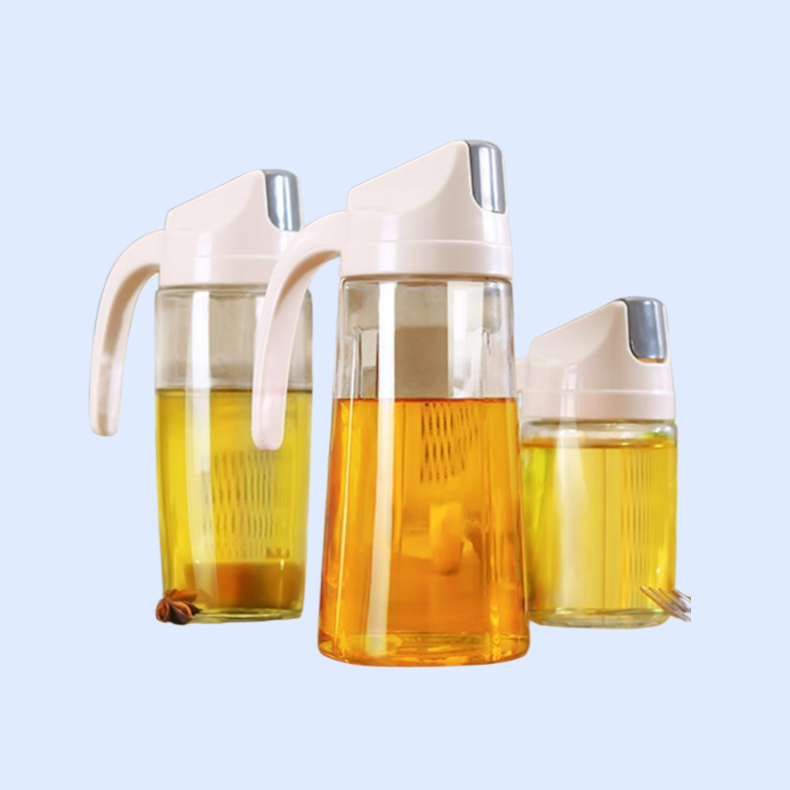 用的で耐久性のあるオイル＆ビネガーボトル 蓋付き 家庭用キッチン収納・清掃用具