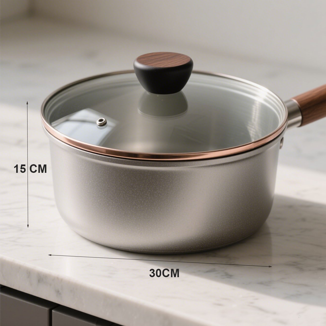 Detailansicht des Edelstahl Suppentopfs mit Griffen