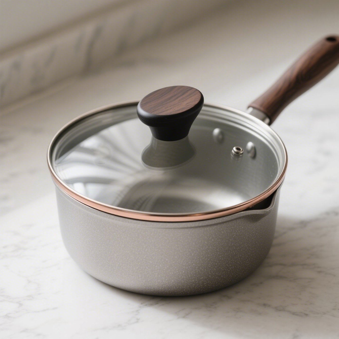 Robuster Edelstahl Suppentopf mit Deckel auf Herd