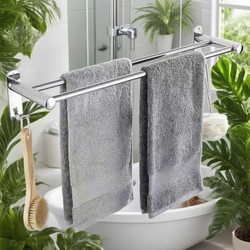 浴室不銹鋼免打孔毛巾置物架