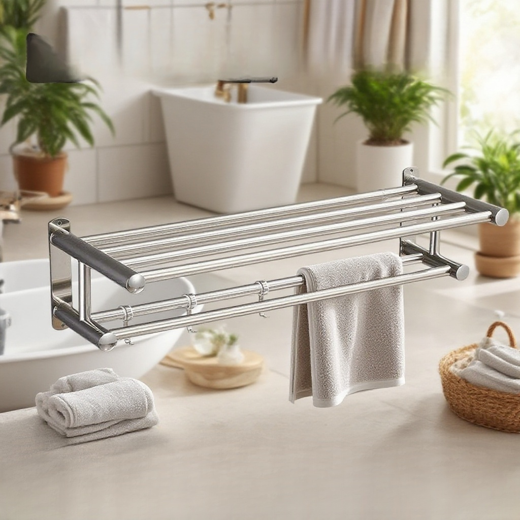 浴室不銹鋼免打孔毛巾置物架