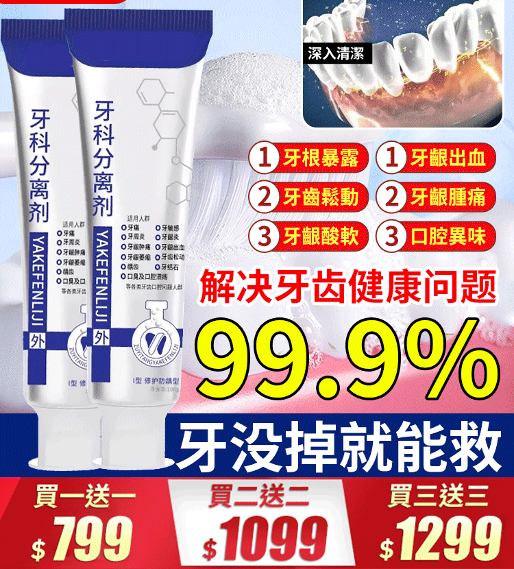 【改善牙齦腫痛、敏感、出血、牙齒鬆動問題】牙齒分離劑牙膏