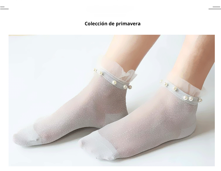 Calcetines cortos de cristal con hilo plateado y perlas