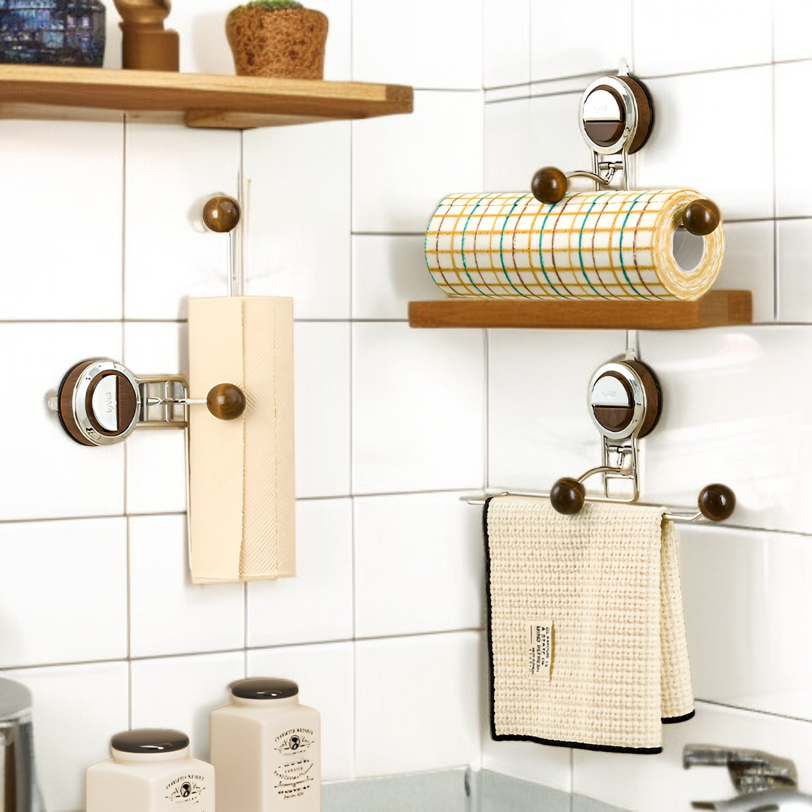 Portarrollo de trapo montado en pared, toallero de mano para cocina