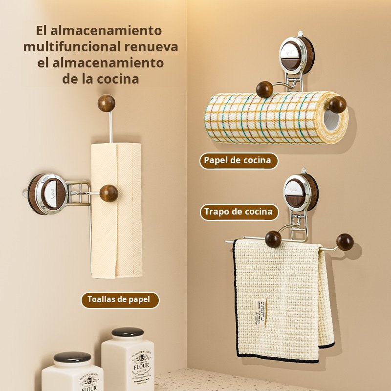 Rollo de trapo con ventosa, estante de almacenamiento de papel, toalla de mano de cocina montada en 